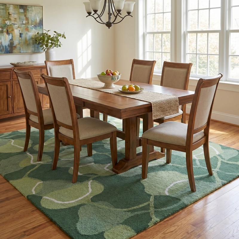 Modern Botanical Rug – Handmade Leaf Design Area Rug in Shades of Green gallery