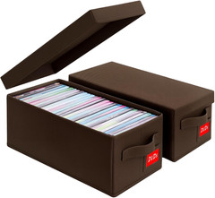 DVD Storage Box 2 Pack – Brown Sturdy Media Organizer with Lids, Stackable Stora