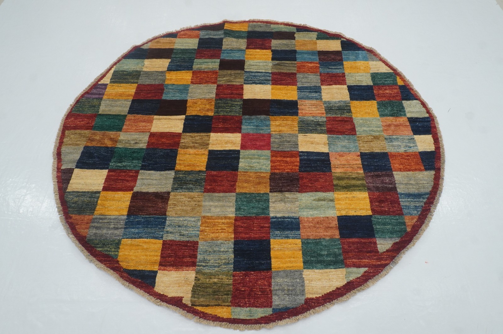 6x6 ft Multicolor Afghan Hand Knotted Checkered Round Rug gallery