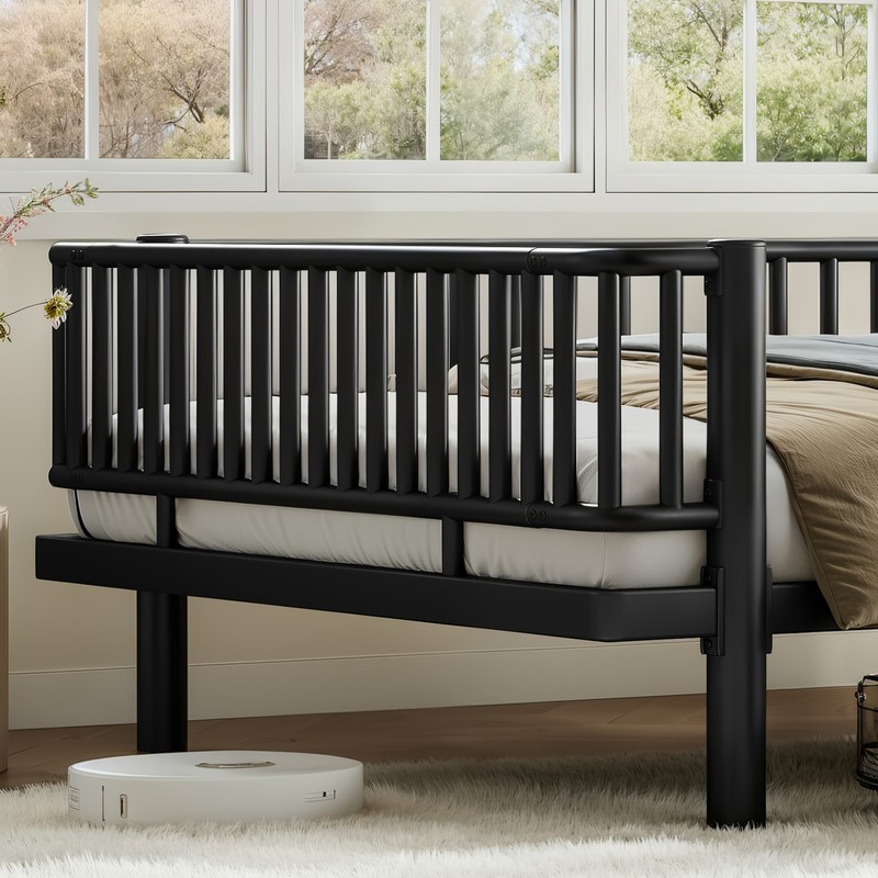 Queen Size Metal MDF Platform Bed Frame Daybed Slatted W/ Storage Drawers Black gallery