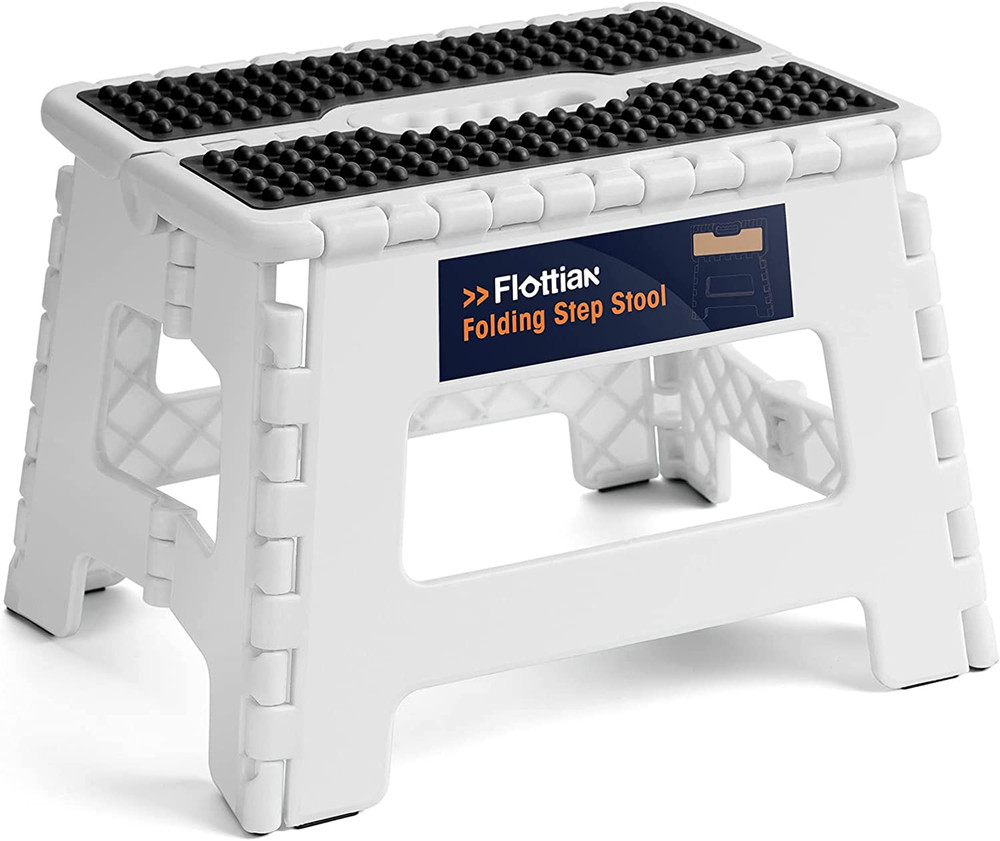 Folding Step Stool Non-Slip Portable Foldable Stool 300 lbs White