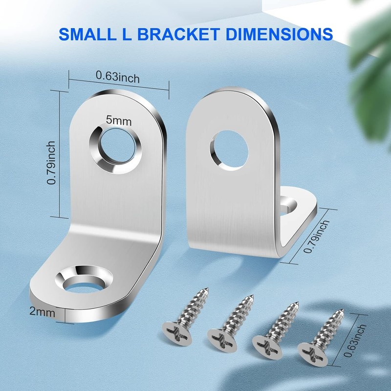 40pack L Bracket Corner Brace Sets Silver Stainless Steel 90 Degree Right Angle gallery