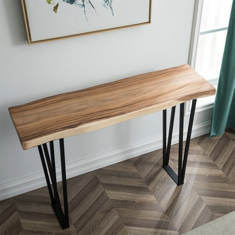 Rustic Natural Wood Rectangle Console Table with Metal Legs Sturdy Hand Made gallery