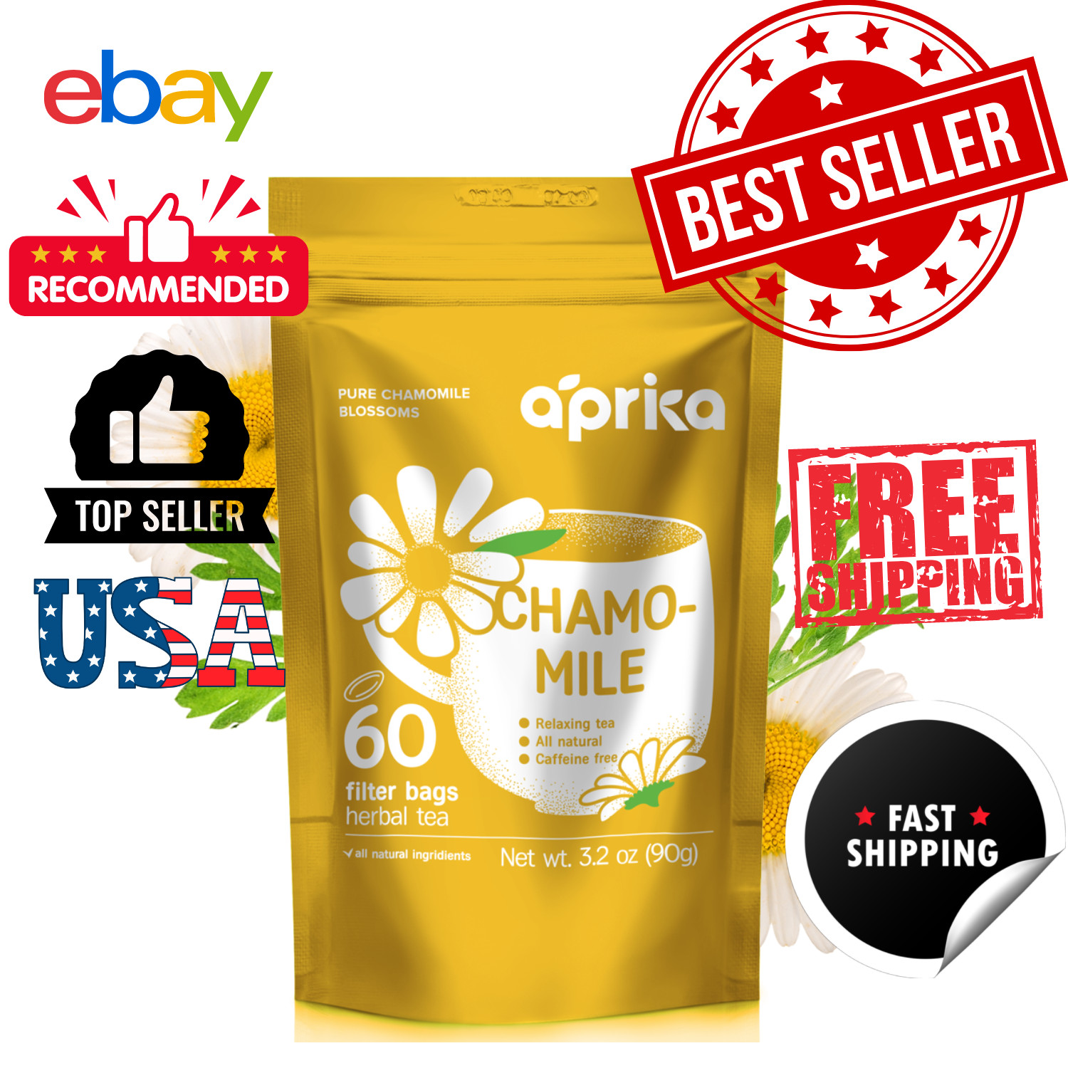 Pure Chamomile Tea - no stems, 100% Natural Herbal Tea, 60 bags, USA seller gallery