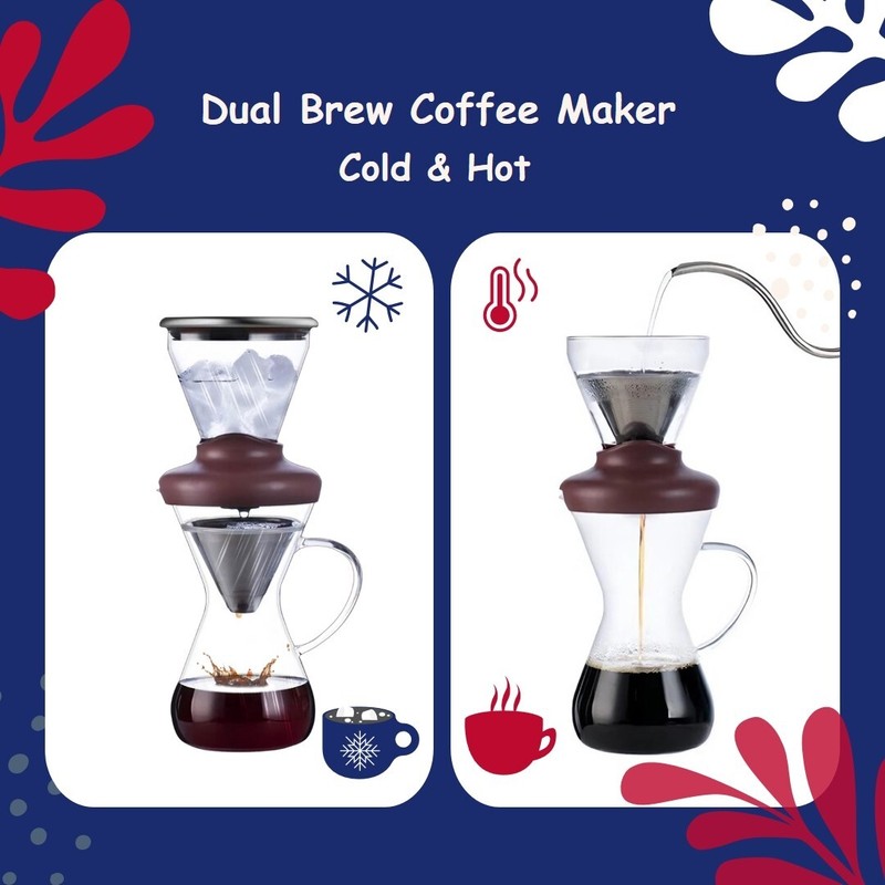 Cold brew hot coffee maker iced drip brewer infuser stainless filter large 14oz gallery