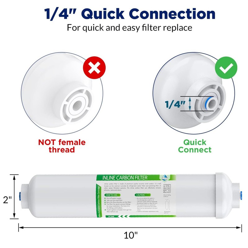 4x Inline T33 Post Carbon Water Filter Cartridges 1/4" Quick Connect Replacement gallery