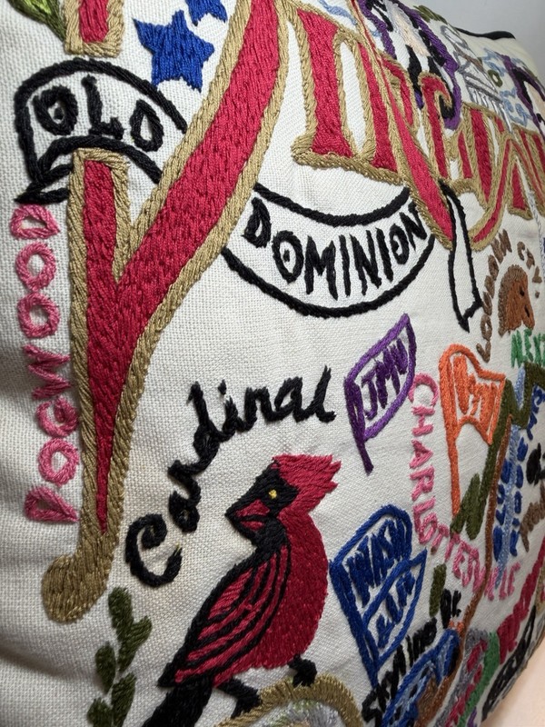 Catstudio VIRGINIA 2007 Hand-Embroidered Cotton Pillow 18" Square Colorful Rare gallery