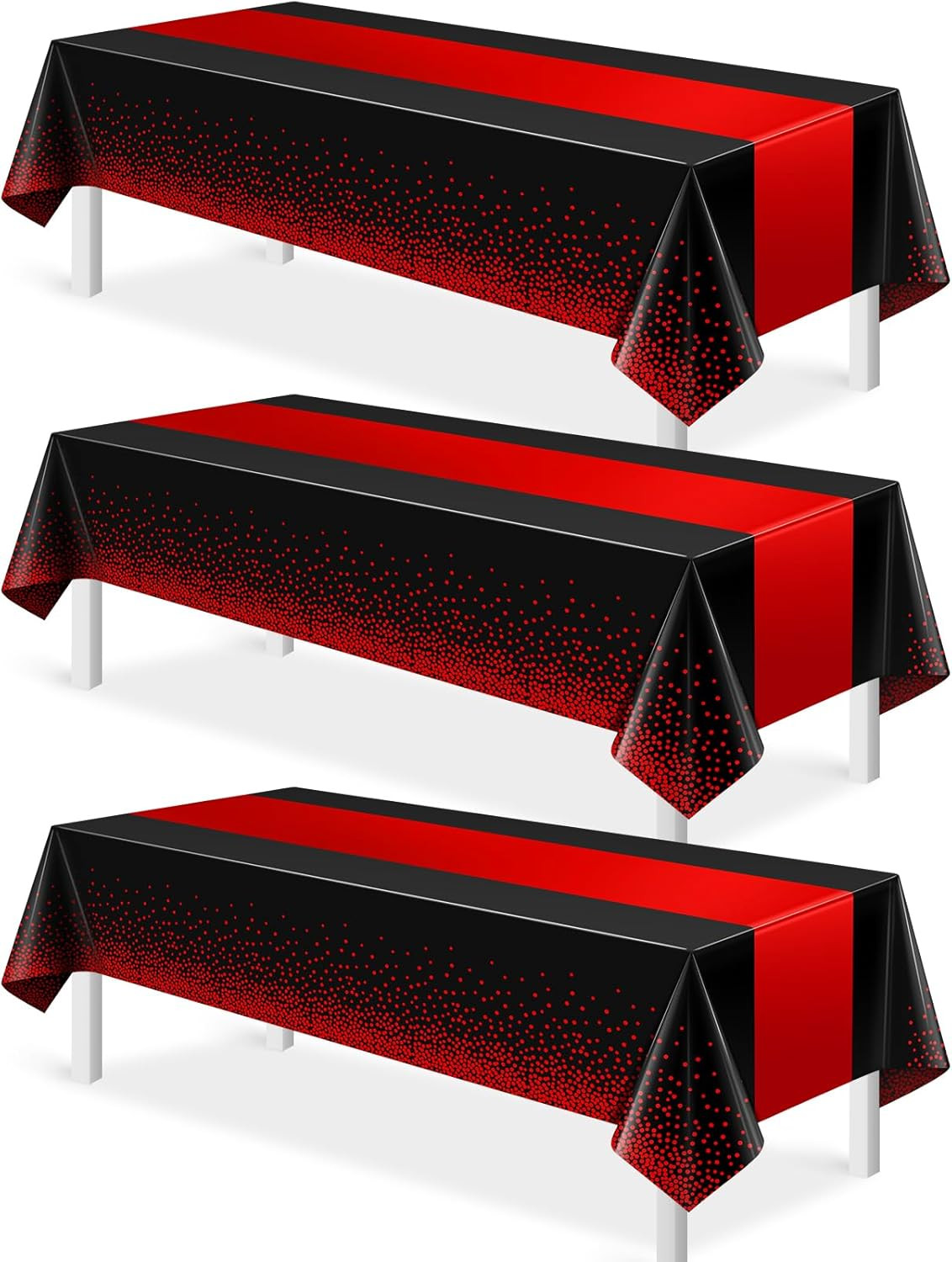 3Pcs Black and Red Tablecloth Party Decorations,Plastic Black Table Cloth Printe gallery