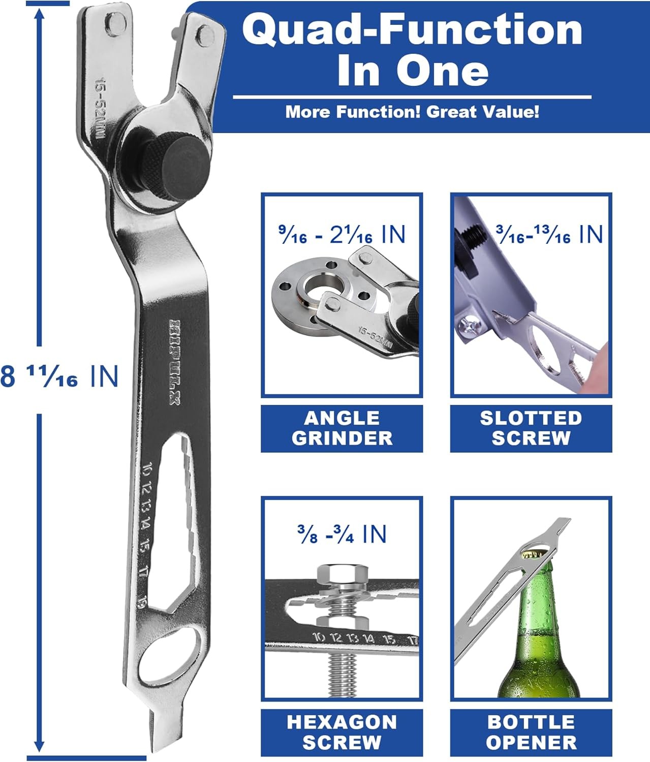4-in-1 Angle Grinder Wrench Multi-Function Pin Spanner Adjustable 9/16"-2 1/16" gallery