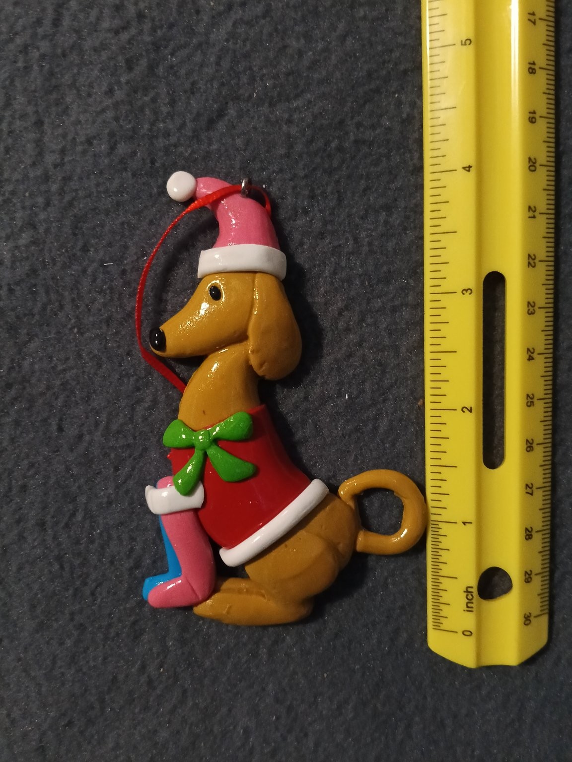 Handmade Polymer Clay Dog Ornament Christmas Holiday Festive ~4.5" Sculpted gallery