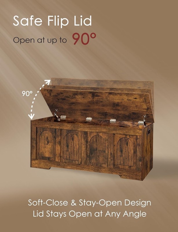 Rustic Brown Wooden Storage Chest with Safety Hinges - Stylish Home Organization gallery