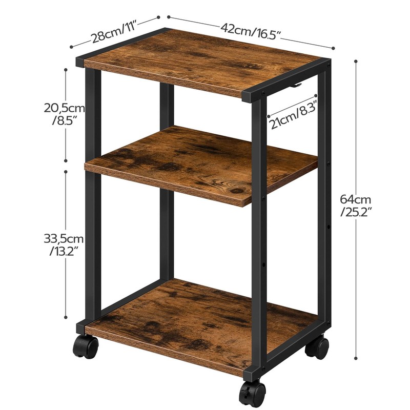 Mobile Printer Stand, 3-Tier Printer Cart Under Desk with Storage, Industrial... gallery