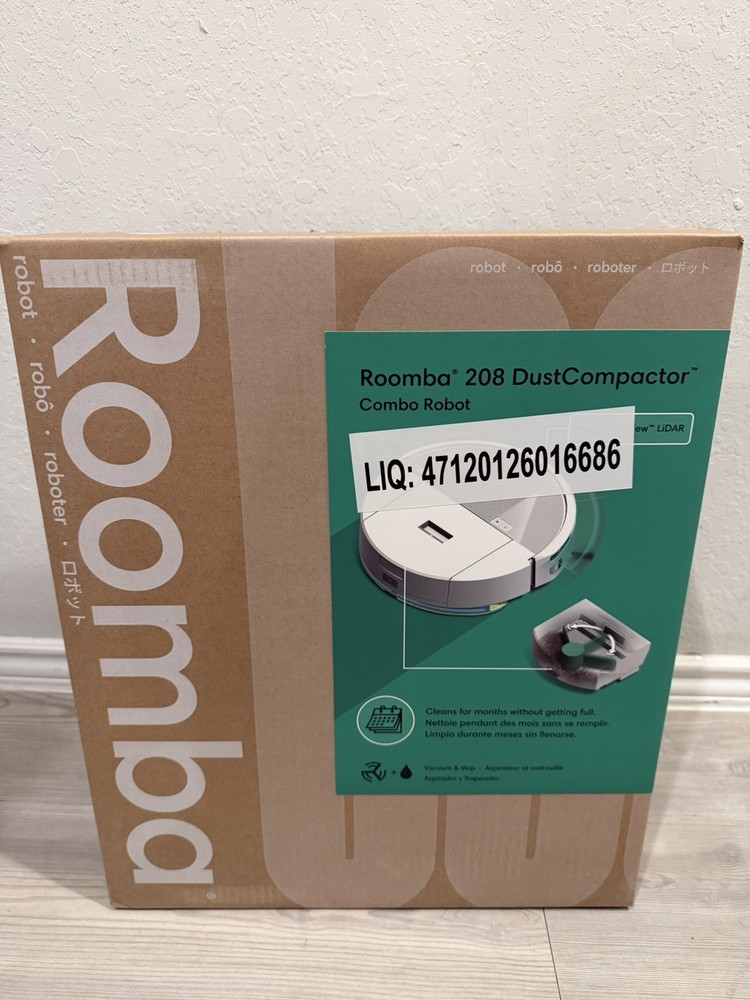 iRobot Roomba 208 DustCompactor Combo Robot Vaccum and Mop, White