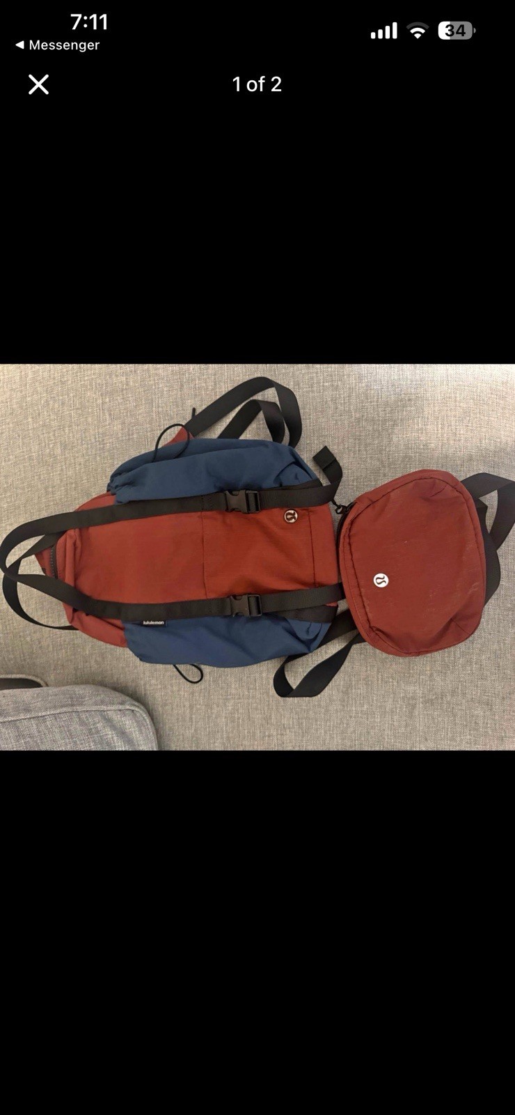 Lululemon Red Blue Nylon Hiking Backpack Buckle Zip Adjustable Straps