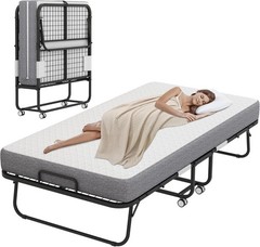 Large Folding Bed with Mattress for Adult – 75”X46” Foldable Rollaway Bed for