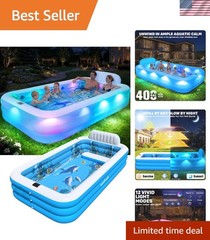 Extra Large Solar-Powered Inflatable Pool With Lights for Family Fun – 120x73x20