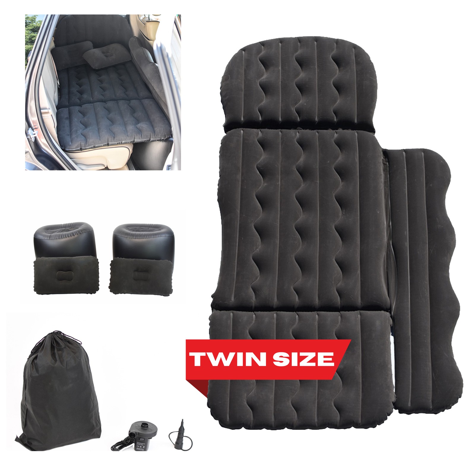 SUV Car Inflatable Twin Air Mattress Backseat Sleeping Bed Pad Pillows Air Pump gallery