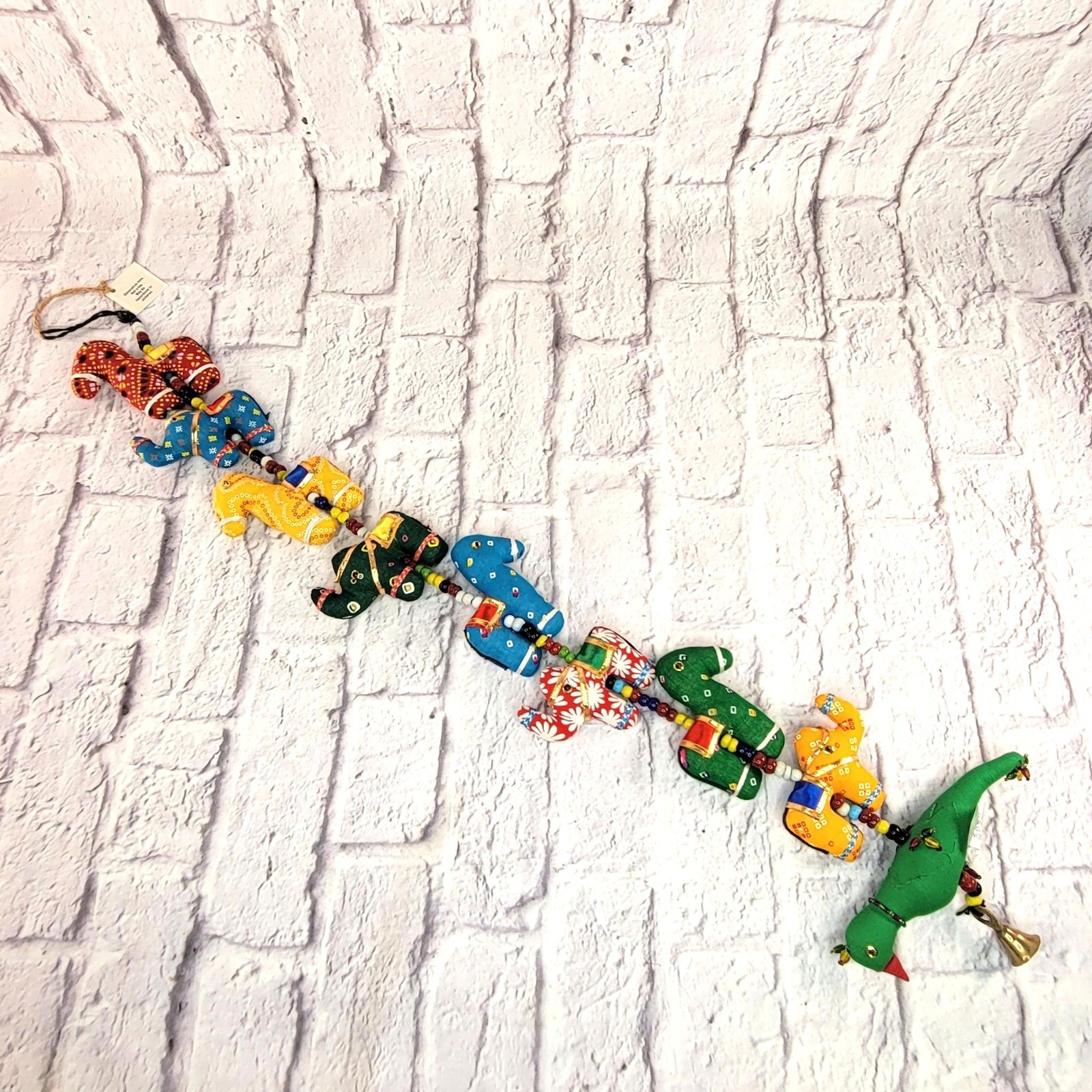 India Folk Art Handmade Hanging Animals Fabric w/ Beads and Bell 34" Long LNC gallery