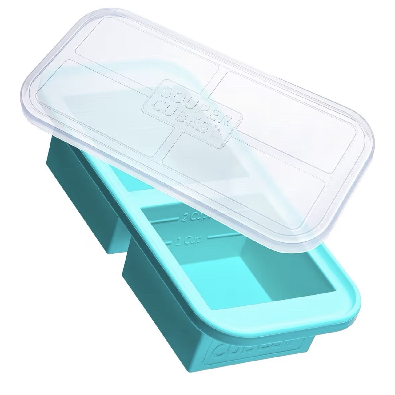 Souper Cubes Silicone Freezer Tray with Lid, BPA-Free, Blue, 2 Portions gallery