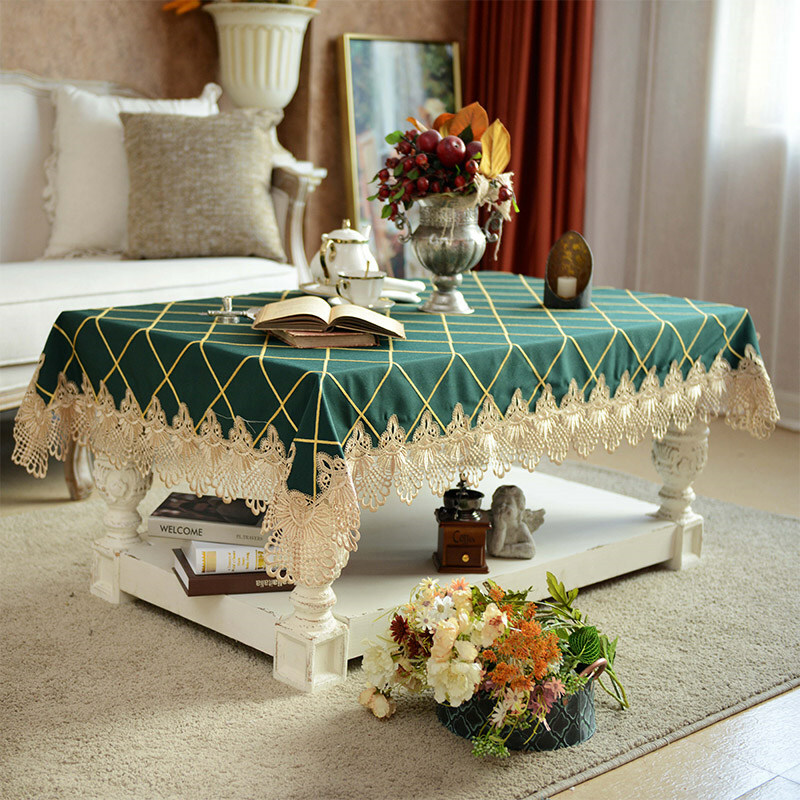 Plaid Fabric Tablecloth Rectangle Square Lace Party Dining TV Coffee Table Cover gallery