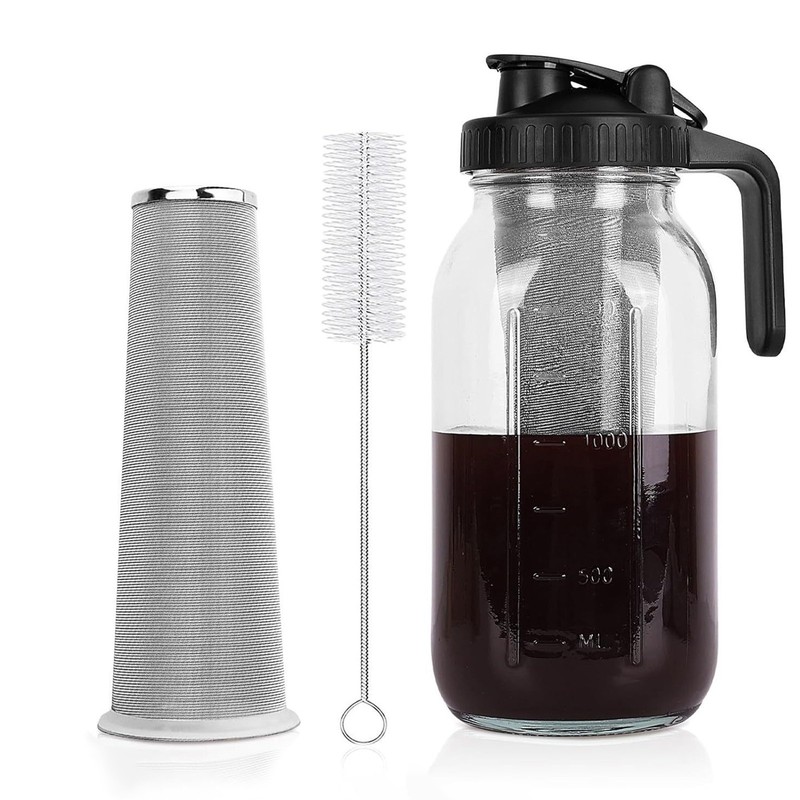 64oz Cold Brew Coffee Maker Iced Coffee Maker Mason Jar w/Stainless Steel Filter gallery