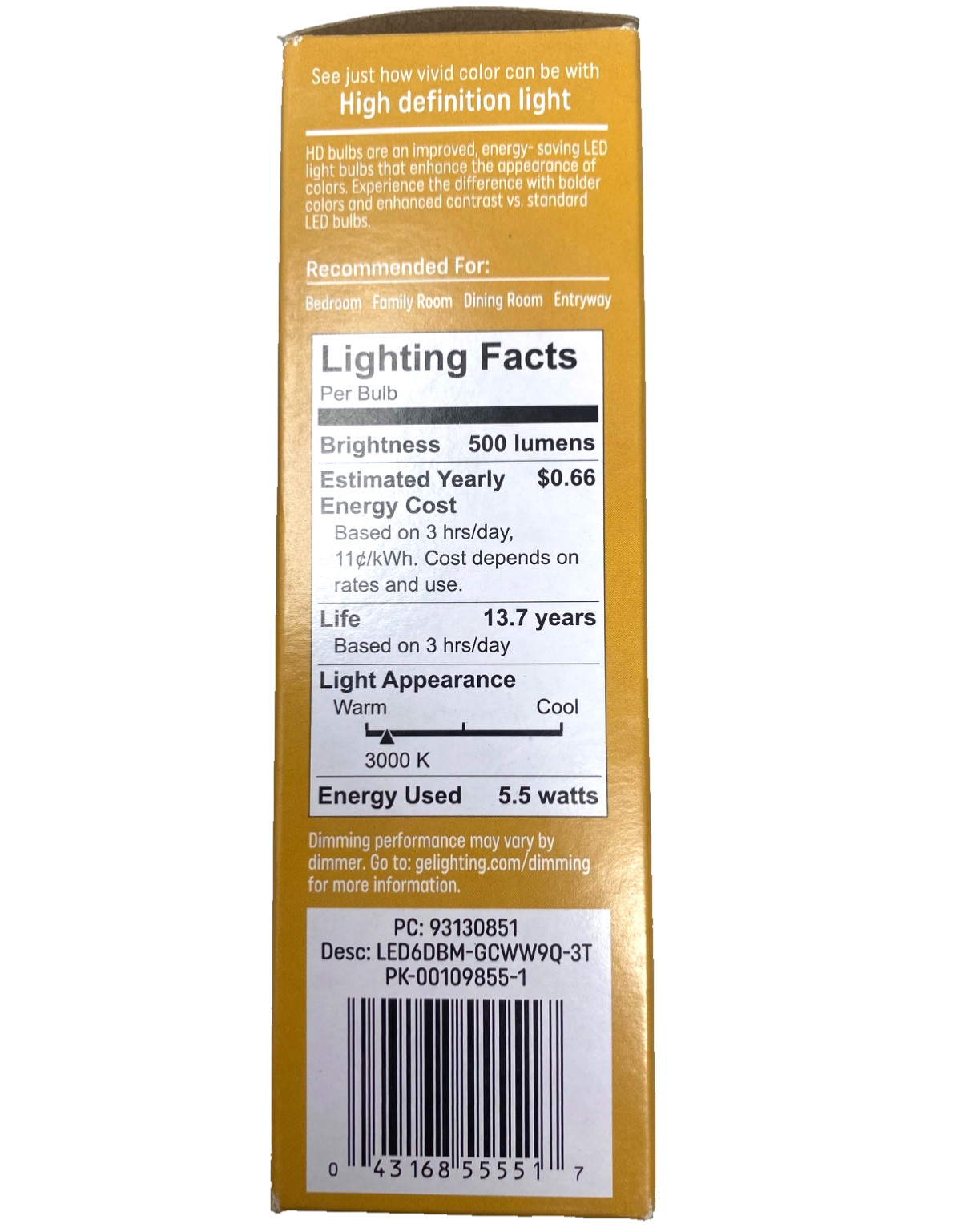 GE Relax LED 60w 5.5w Bulbs BM Medium Base Warm White Clear Dimmable 3-Pack gallery