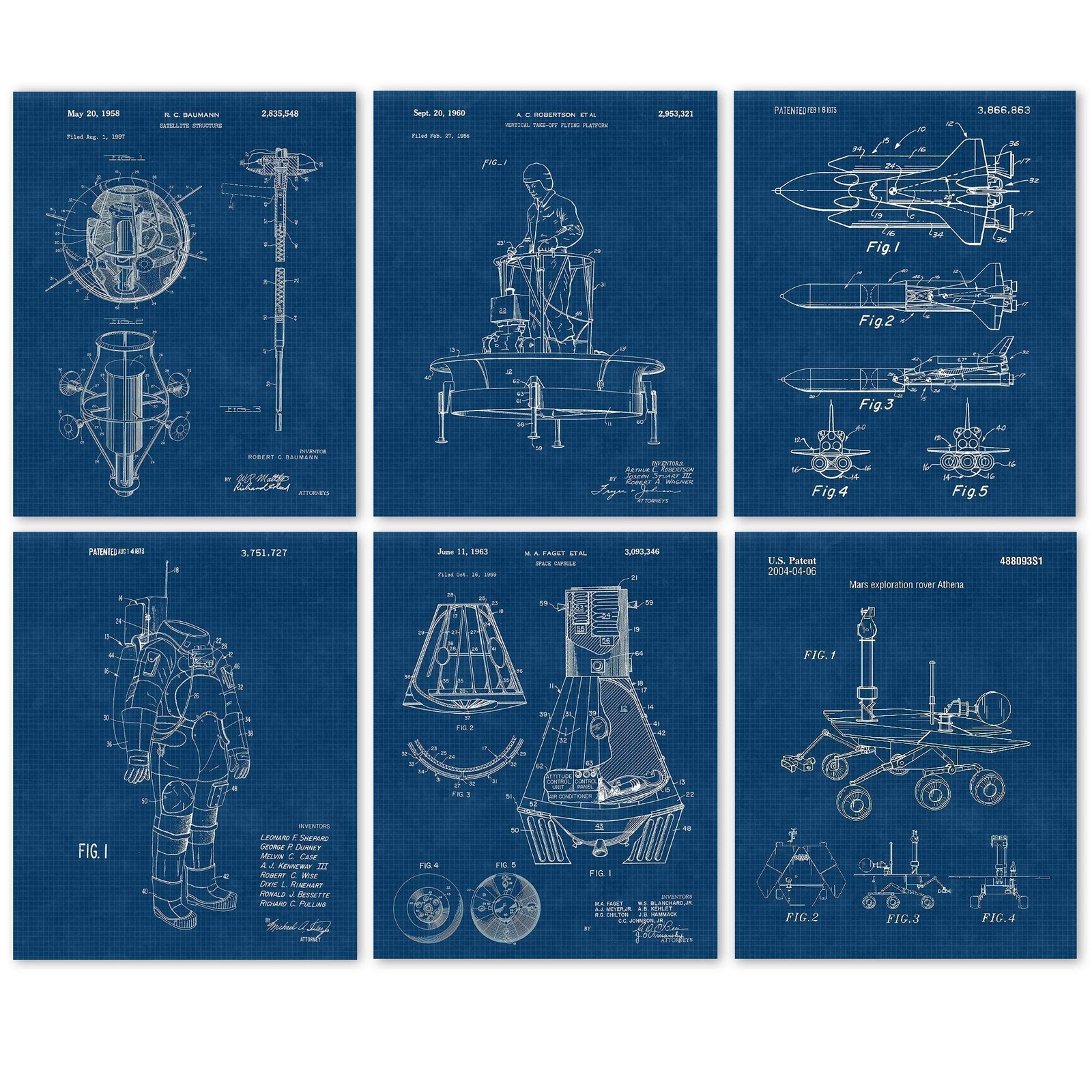 Space Exploration Patent Prints, 6 (8x10) Unframed Photos, Wall Art Decor Gif... gallery