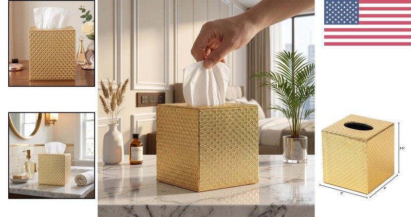 Luxury Gold Plated Rectangular Tissue Holder - 5" Square Design for All Rooms gallery