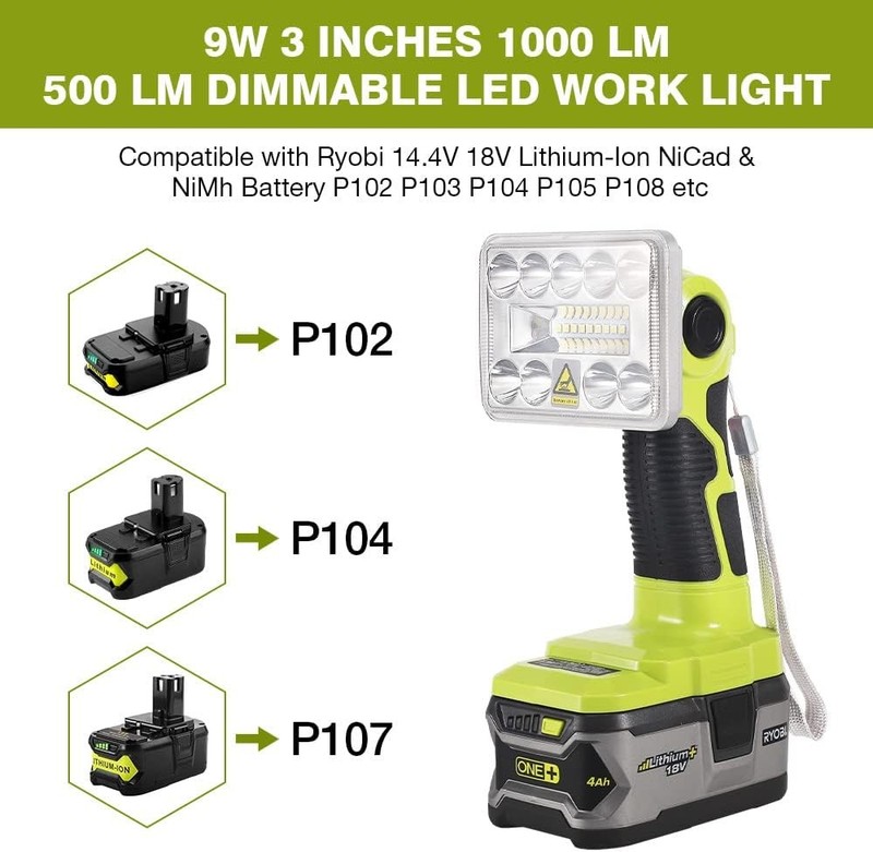 1000LM LED Work Light Torch for Ryobi 18V Max ONE+ P108 Li-ion NiCd NiMh Battery gallery