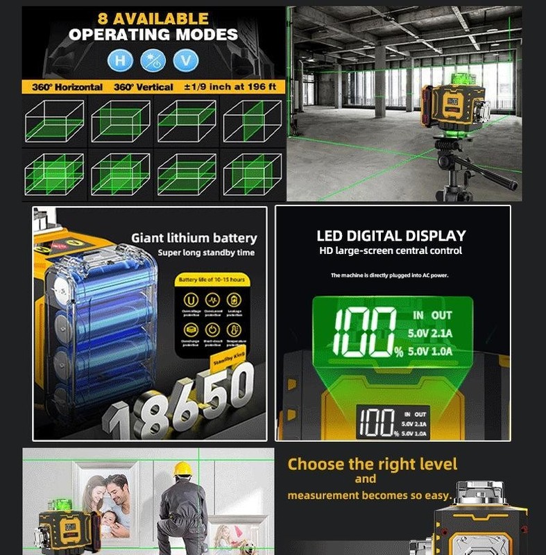 Laser Level with Tripod, 4×360° Self Leveling Laser Leveler Tool gallery