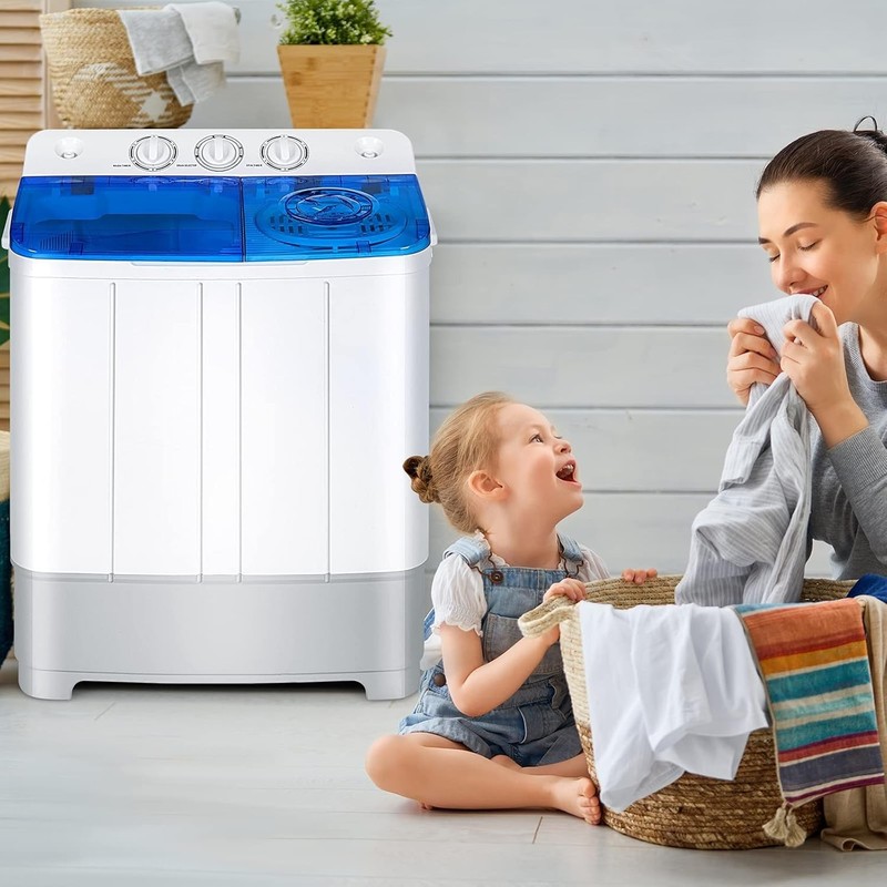 COSTWAY Portable Washing Machine Twin Tub 22Lbs Compact Washer Spinner Blue gallery