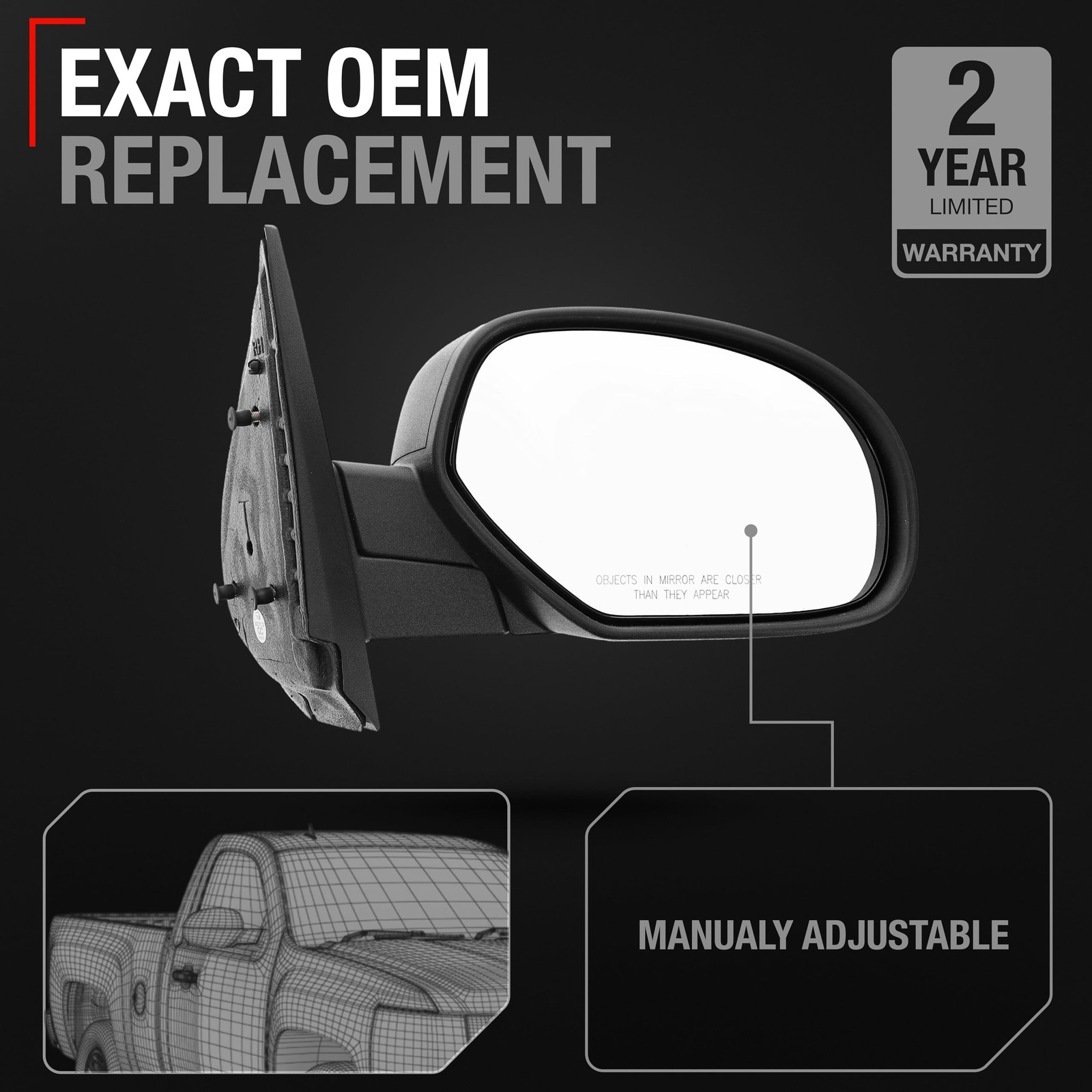 Passenger Side Mirror for Chevrolet Silverado; GMC Sierra - Manual Fold, Conv... gallery