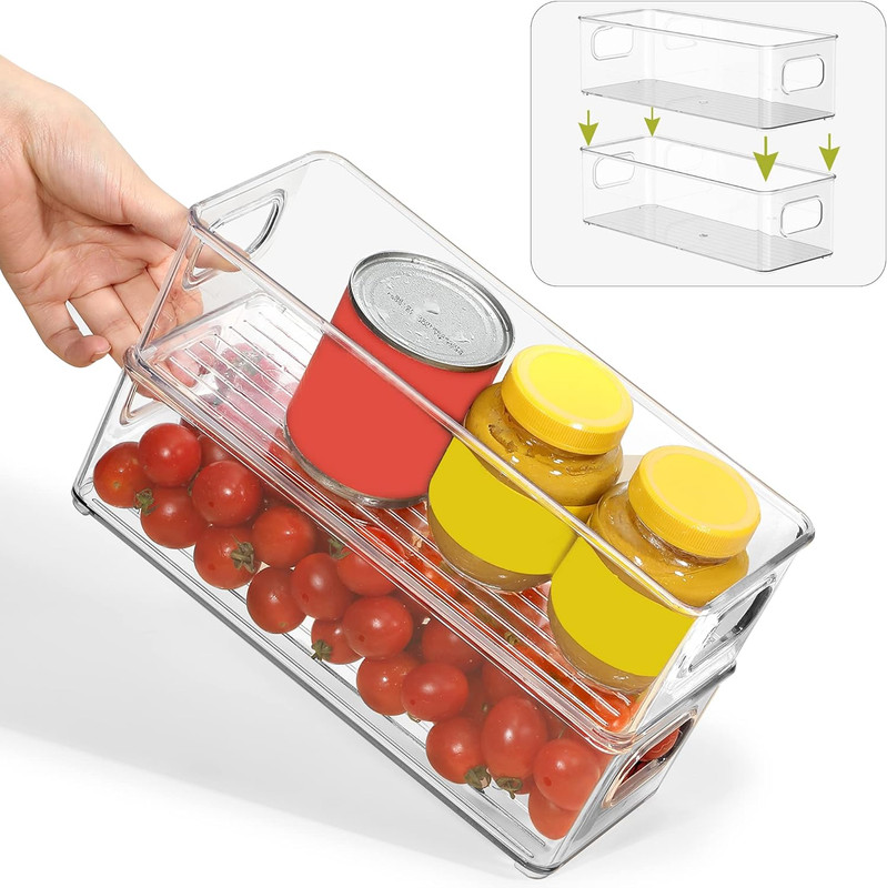 2 Pack Clear Stackable Storage Bins with Handles for Fridge Pantry BPA Free gallery