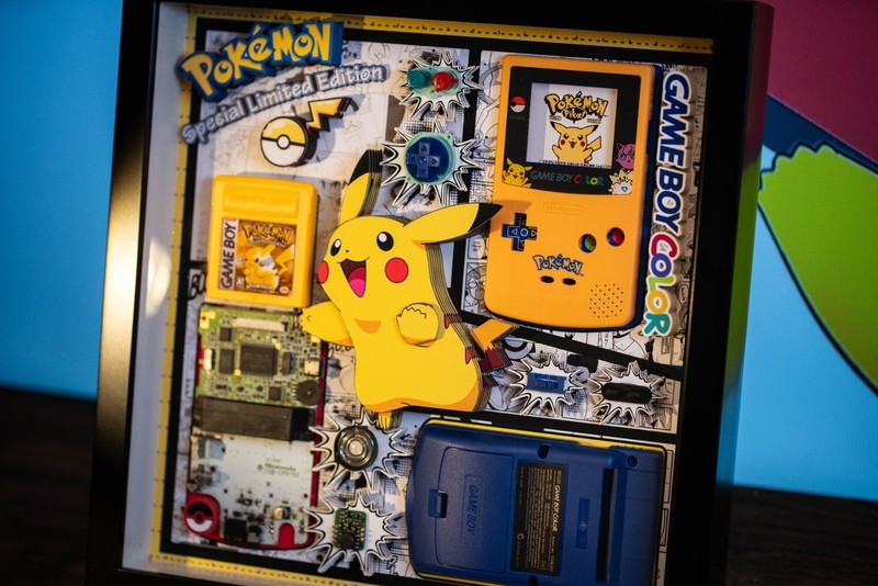 Framed Pikachu Gameboy Color 3D effect Disassembled,Wall Decor,Teardown Art gallery