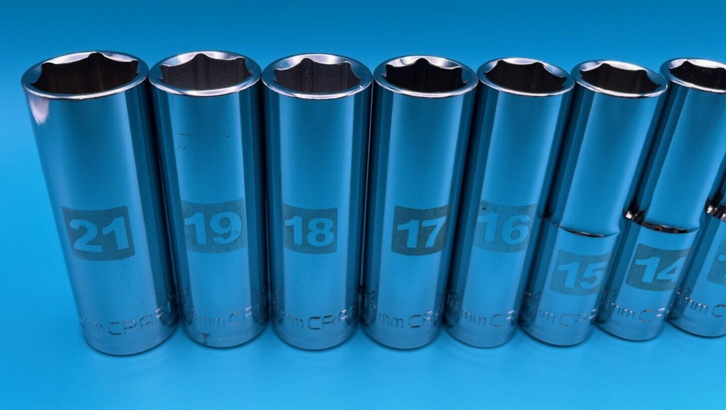 NEW CRAFTSMAN 9pc 1/2" Drive DEEP METRIC 6 point socket set ! (12-21mm) gallery