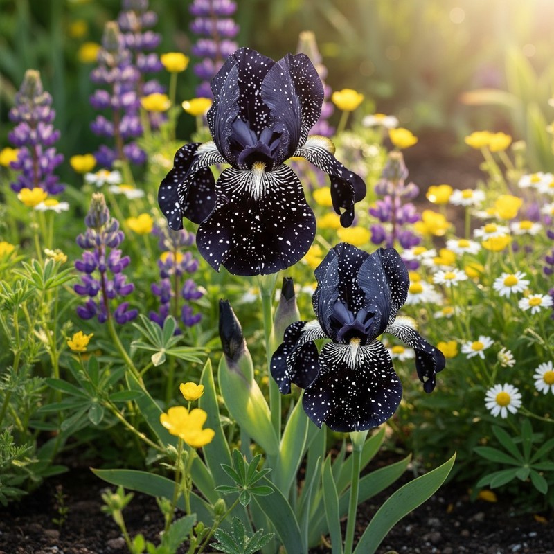 45 Midnight Galaxy Bearded Iris Seeds – Deep Black Star-Spotted Blooms gallery