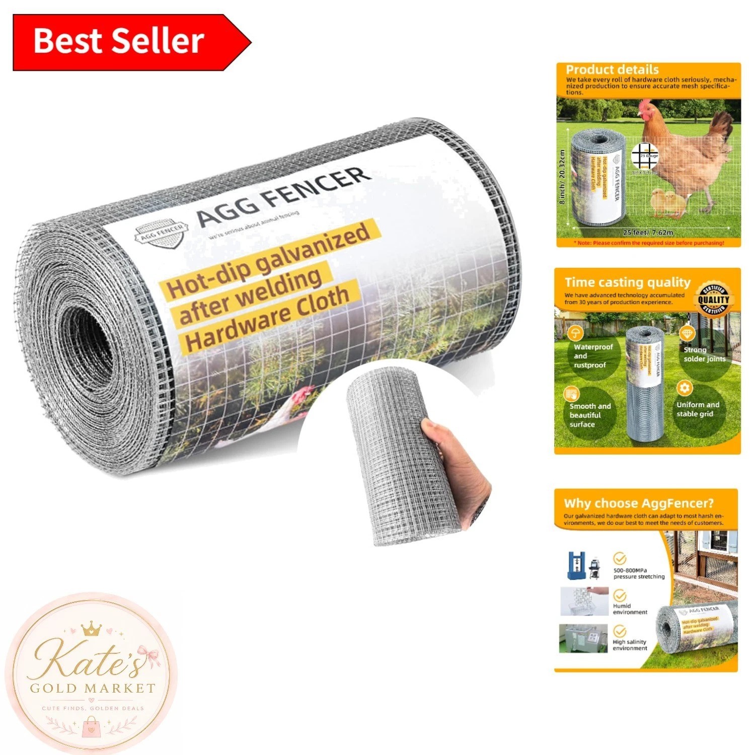 23Ga Hot-Dipped Galvanized Hardware Cloth - Multi-Purpose 8in x 25ft Fencing gallery