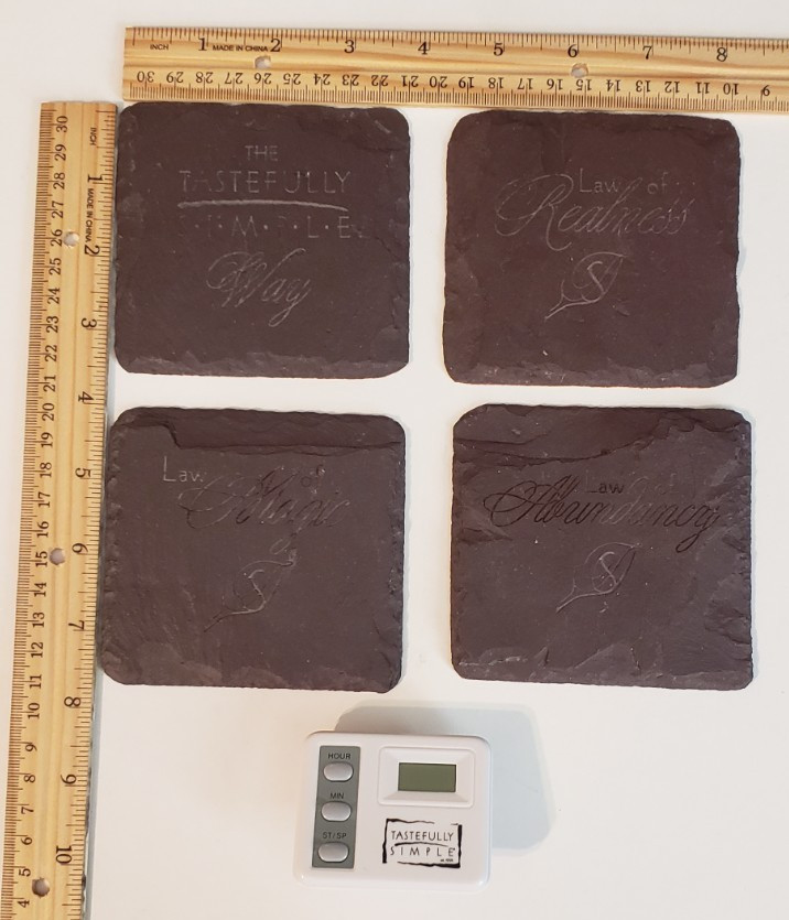 Tastefully Simple-Four Brown Slate Coasters Cork Back W/New Digital Timer gallery