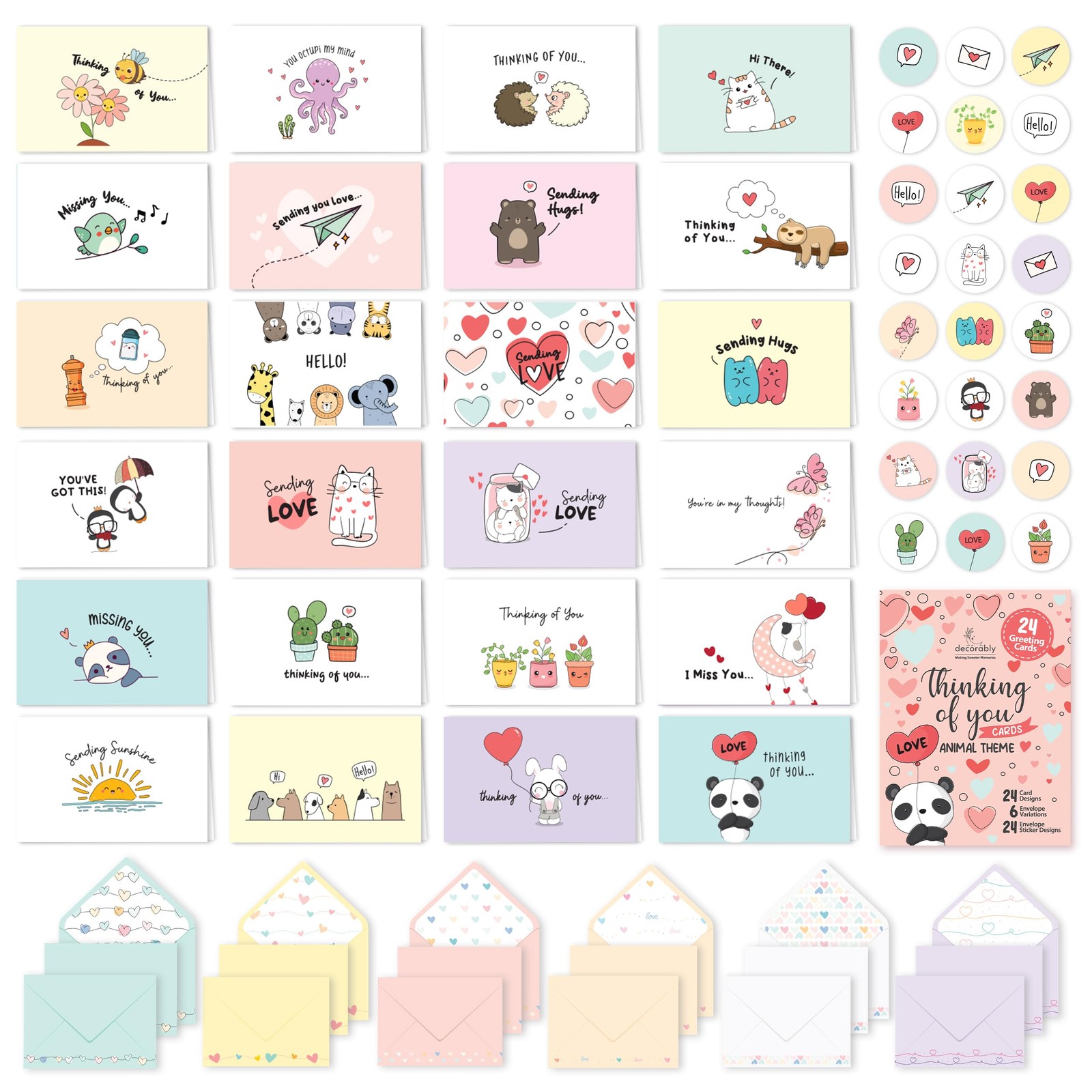 Decorably 24 Pack Assorted 6x4in Animal Thinking of You 6x4 inches, gallery