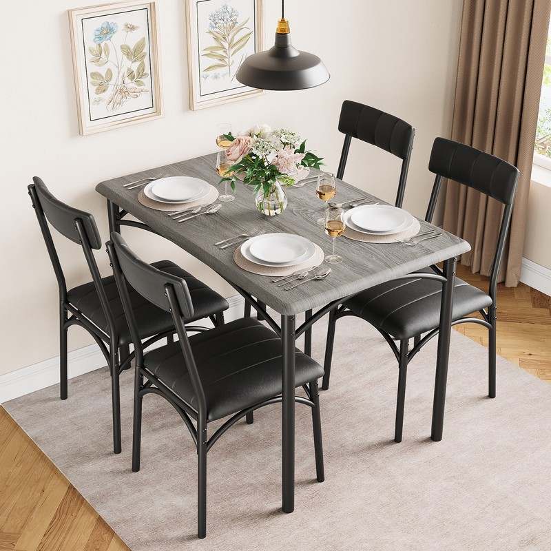Dining Table Set 5 Piece Metal Table & 4 Chairs, Kitchen Breakfast Furniture gallery