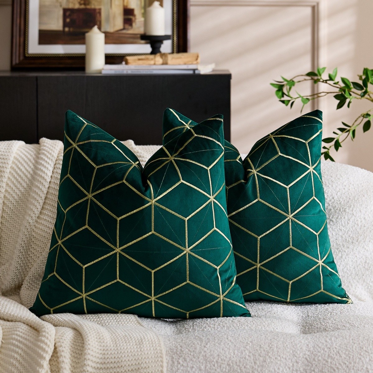 Geometric Luxury Gold Lines Velvet Cushion Cover Pillow Case Sofa Home Decor gallery