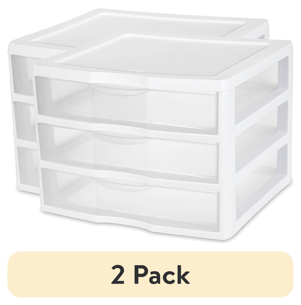 (2 pack) 3 Drawer Unit, Clear Plastic Countertop or Desktop Drawers, White gallery