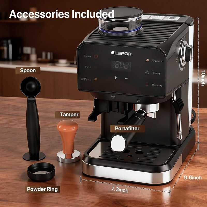 Espresso Machine 20 Bar, Coffee Maker with grinder Black gallery