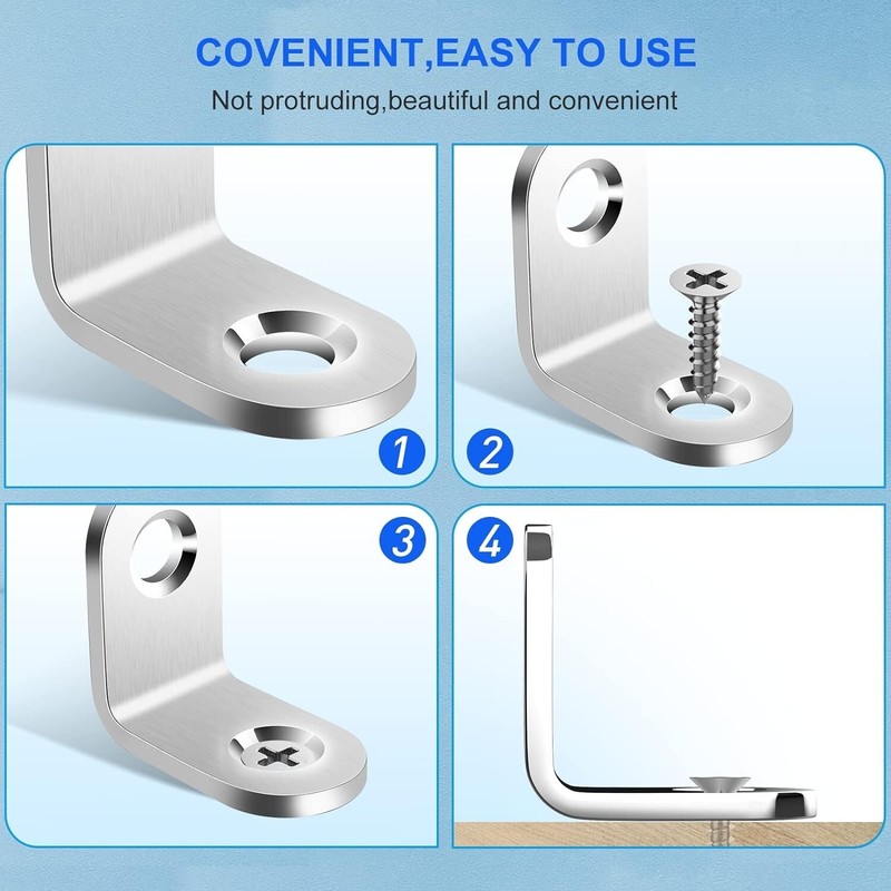 40pack L Bracket Corner Brace Sets Silver Stainless Steel 90 Degree Right Angle gallery