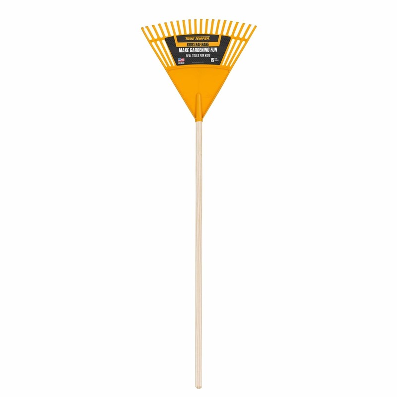 True Temper Real Leaf Rake for Kids, Durable, Hardwood Handle, Yellow, 54" gallery