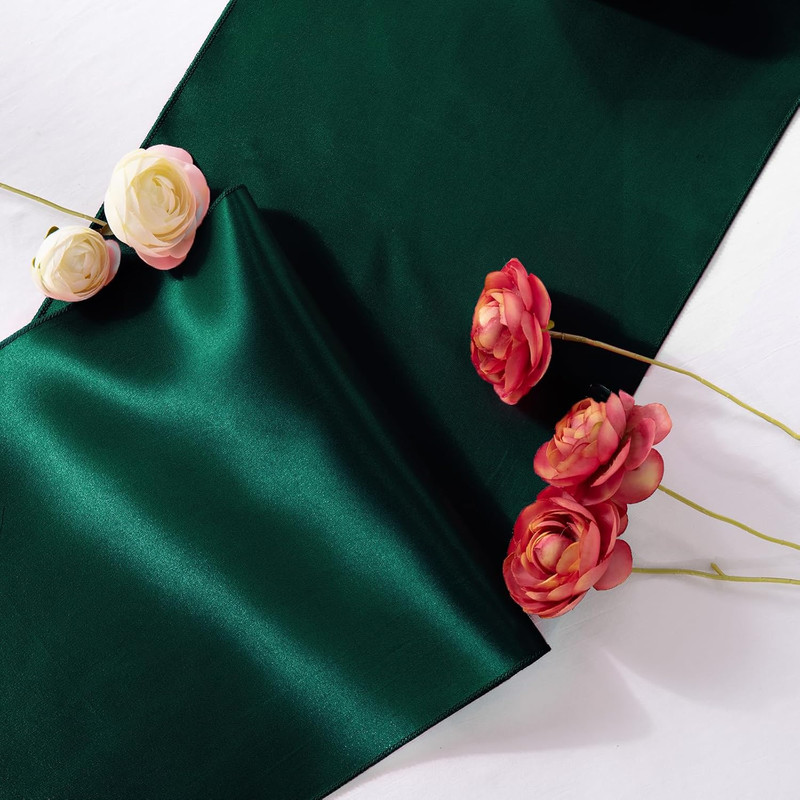 5 Pack Forest Green Satin Table Runners, 12 X 108 Inch Bright Satin Silk Table R gallery