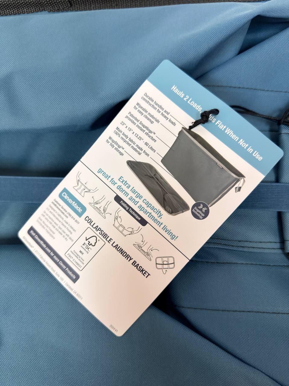 CleverMade Collapsible Laundry Basket Foldable , 60 Liters, 55 LB , Denim 2-Pack gallery