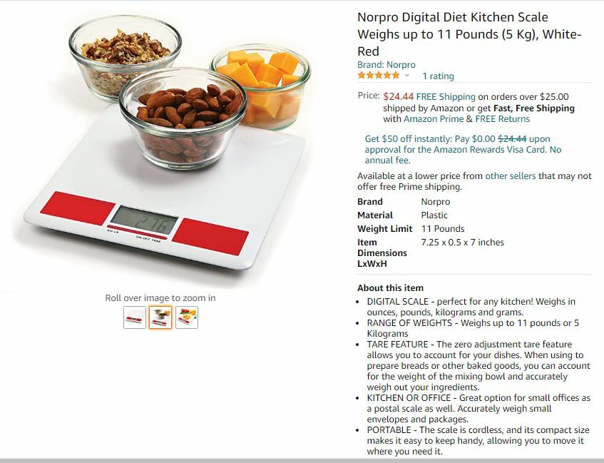 Norpro Digital Diet Kitchen Scale Weighs up to 11 Pounds (5 Kg) gallery