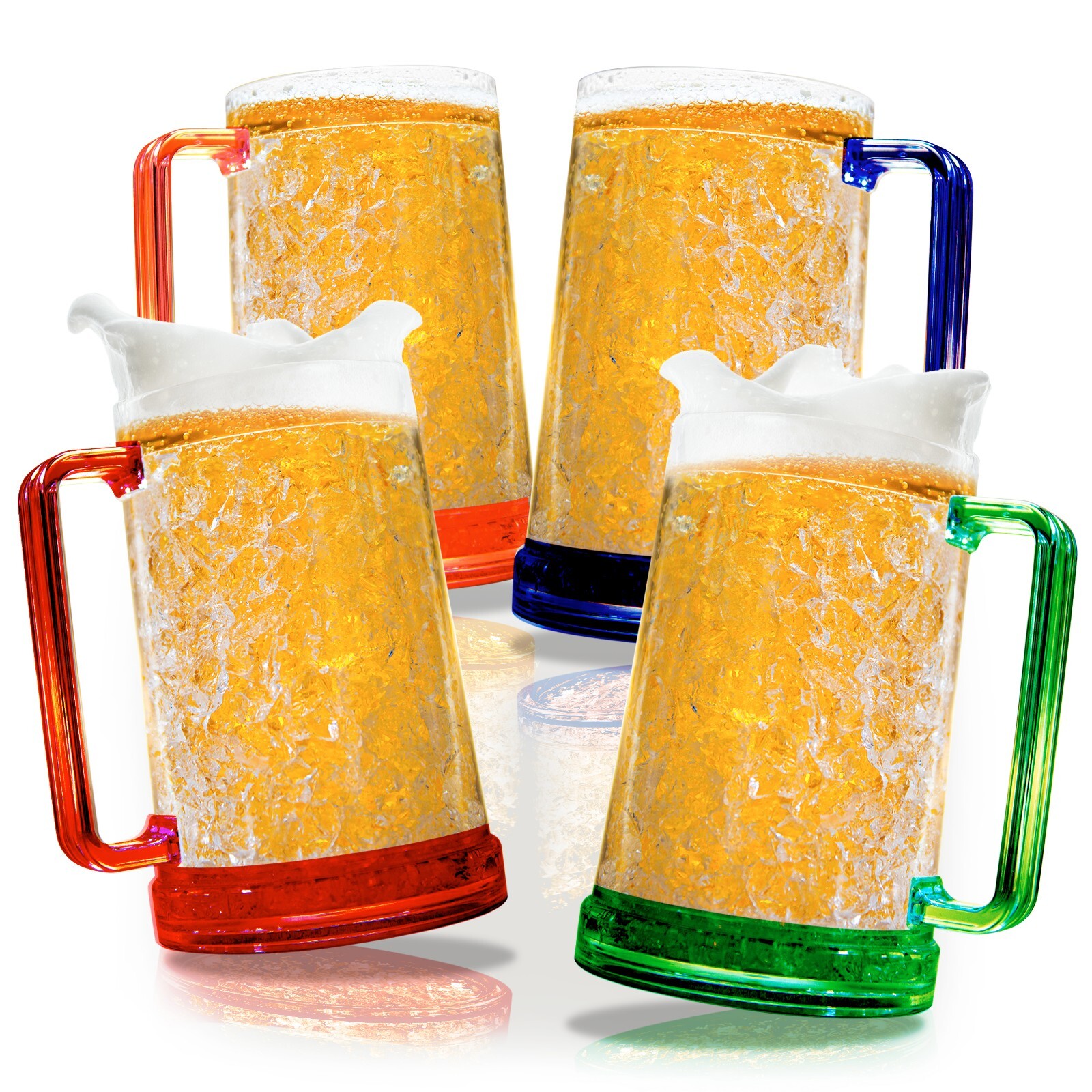 Double Wall Frozen Beer Mugs for Freezer with Handles 16 Oz, Colored Set of 4 gallery