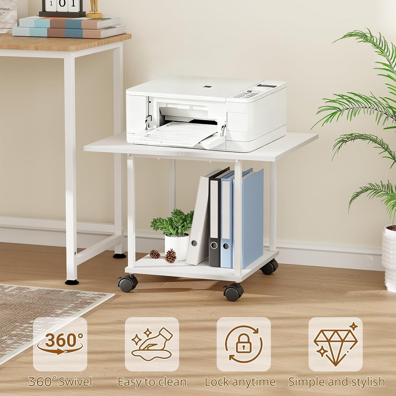 2-Tier Industrial Mobile Printer Stand, Rolling Cart with Storage Shelf, gallery